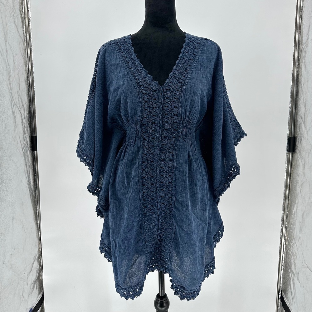 Cotton Natural Del Carmen Midnight Swimsuit Cover Up Crochet‎ Batwing Beach XL